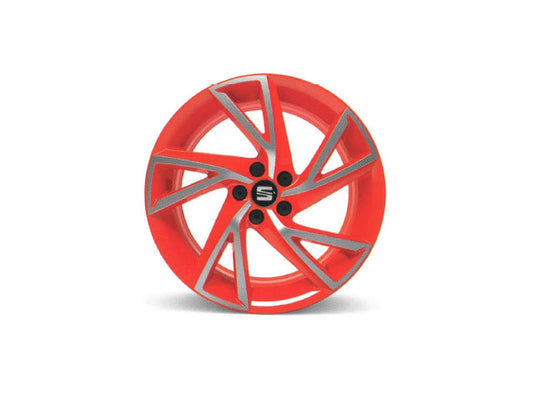 Genuine Seat Ibiza 17 Alloy Wheel, Diamond Cut Orange Background